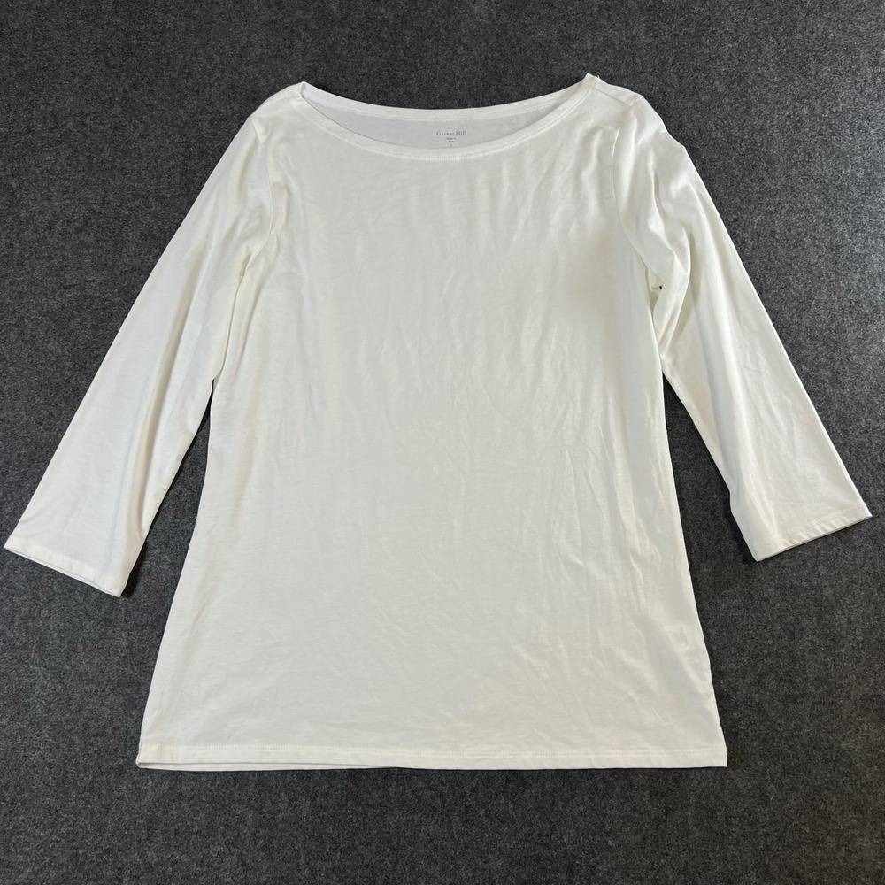 Garnet Hill White Organic Pima Cotton Tencel Boatneck 3/4 Sleeve Tee Small